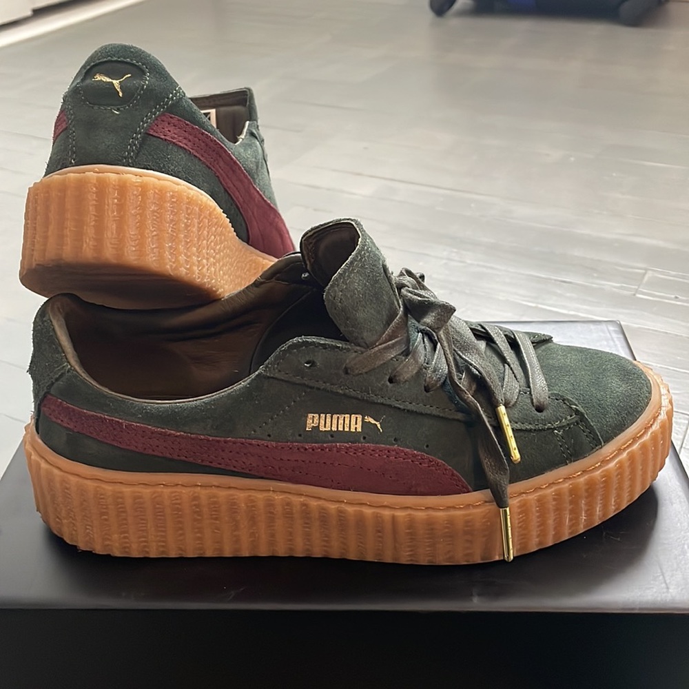 Puma x Fenty Rihanna Suede Creeper in Green/Bordeaux/Gum in original box